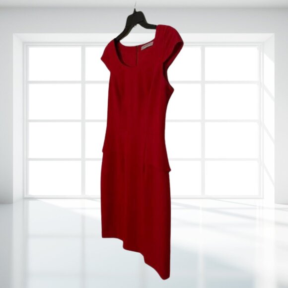Marc New York Andrew Marc Red Peplum Sheath Dress | Cap Sleeve Party Work Wear - Picture 4 of 10